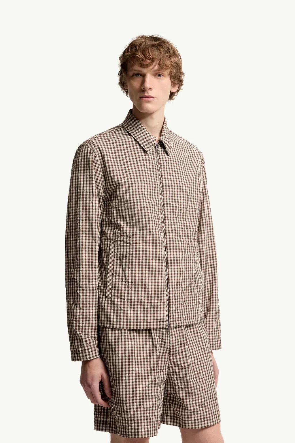 Vichy Cotton Blend Zip-Up Shirt
