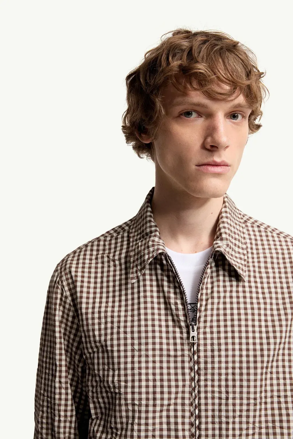 Vichy Cotton Blend Zip-Up Shirt