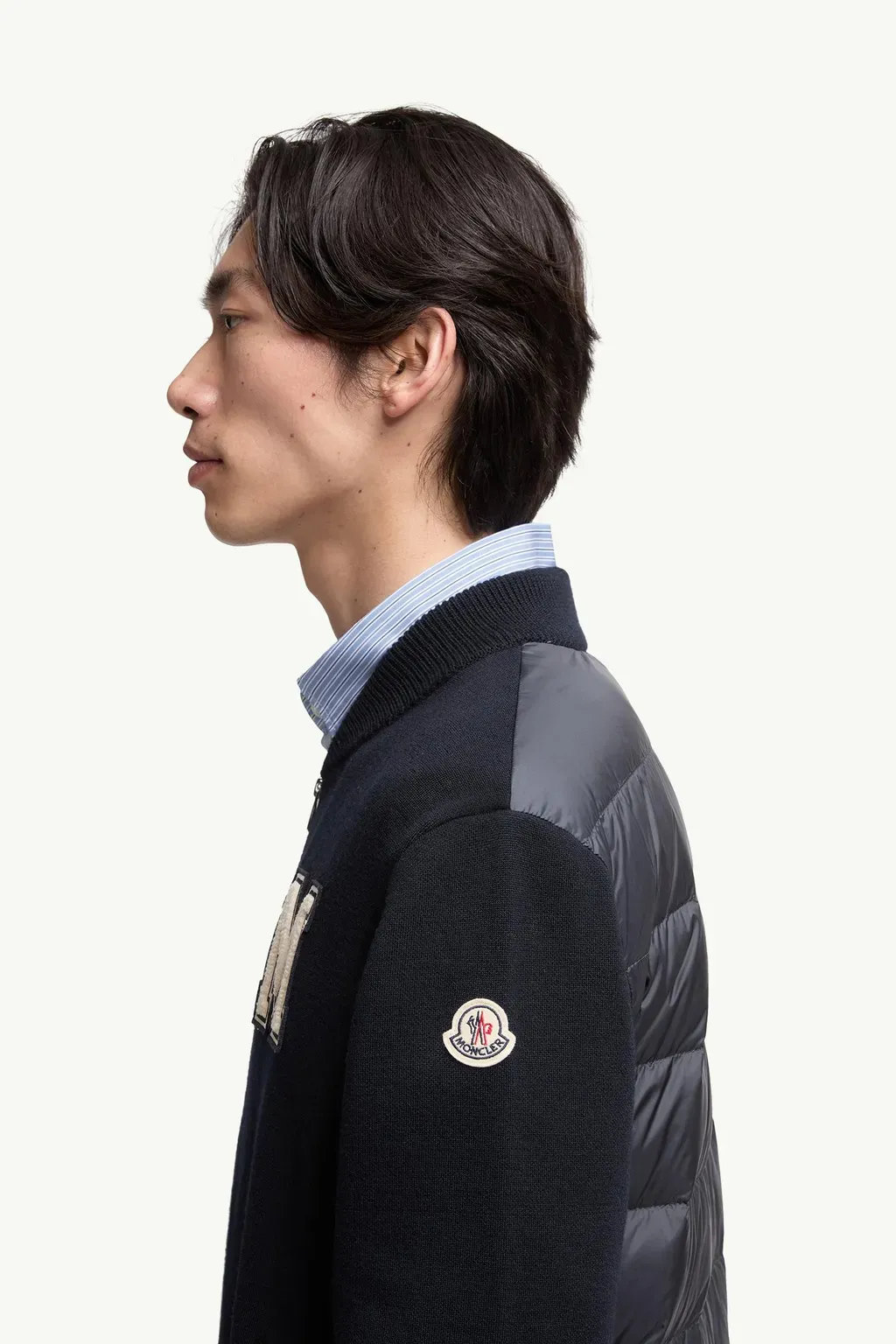 Embroidered Monogram Padded Zip-Up Wool Blend Cardigan