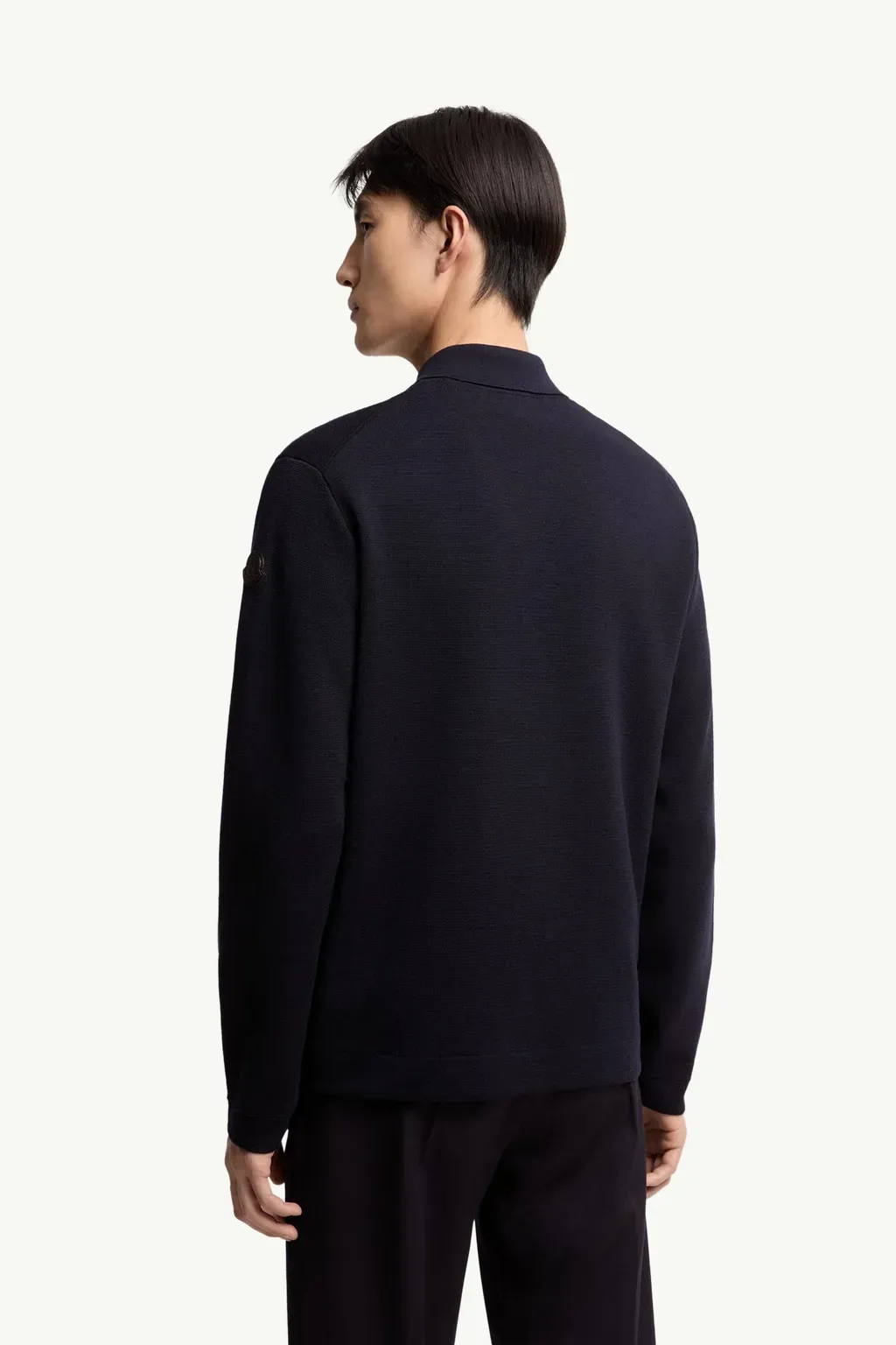 Leather Logo Wool Zip-Up Cardigan