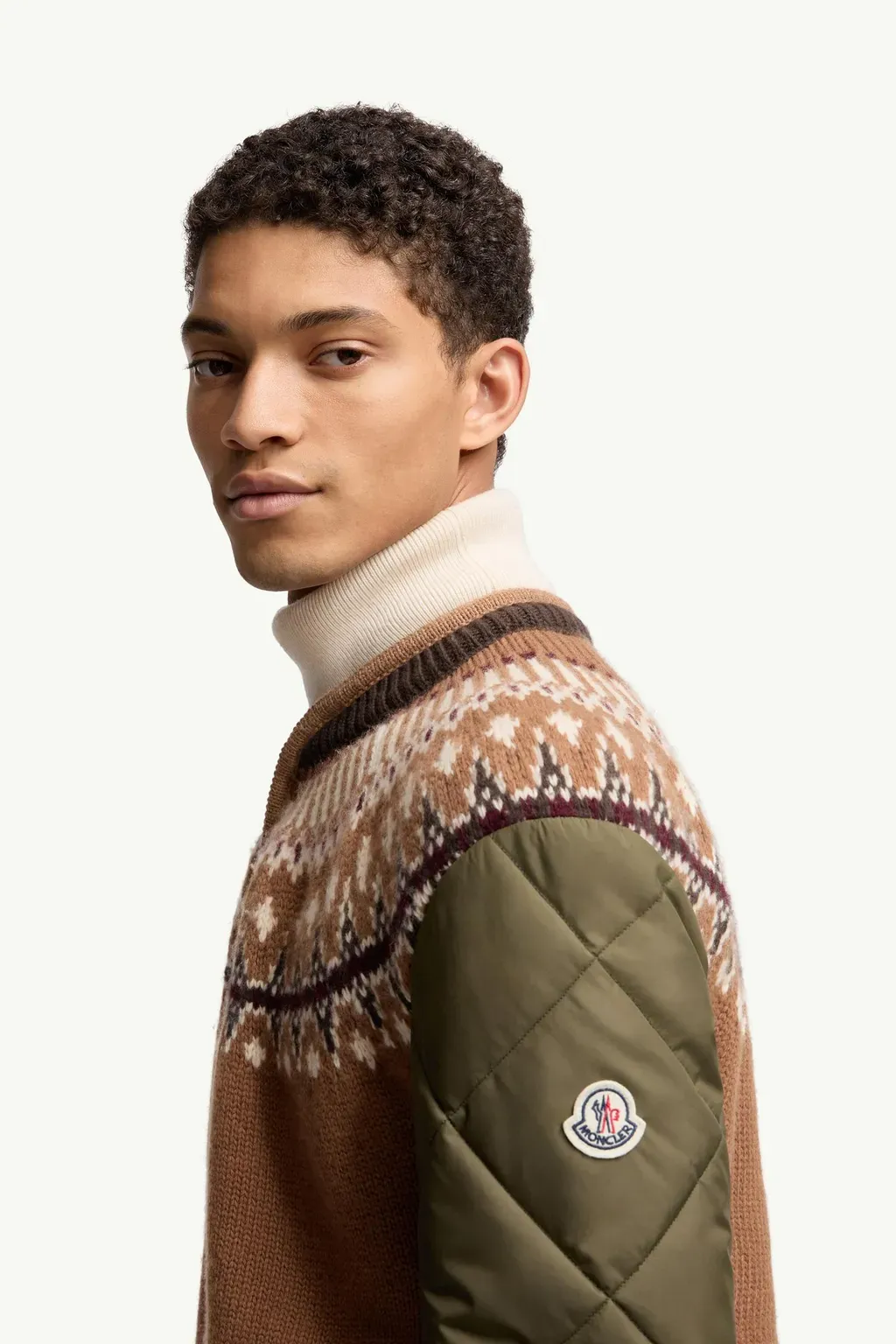 Padded Geometric Wool Blend Cardigan