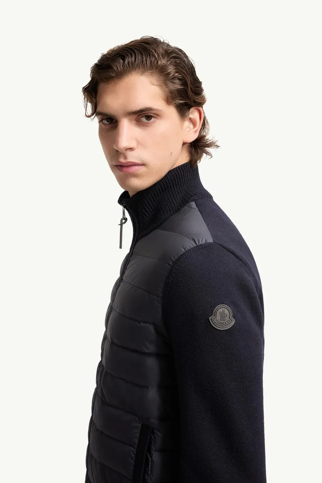 Padded Zip-Up Wool Cardigan