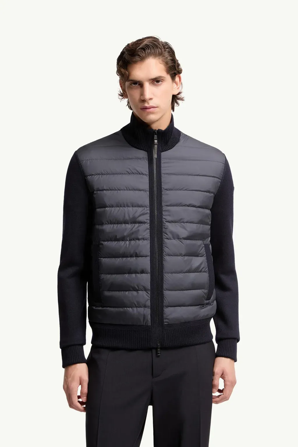 Padded Zip-Up Wool Cardigan