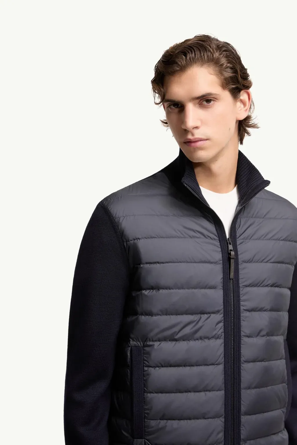 Padded Zip-Up Wool Cardigan