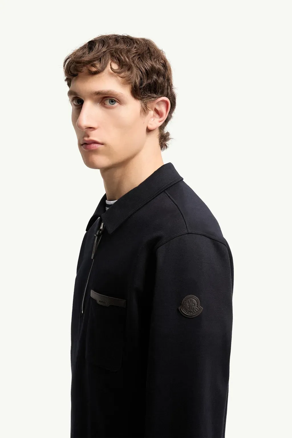 Leather Logo Cotton Blend Half-Zip Sweatshirt
