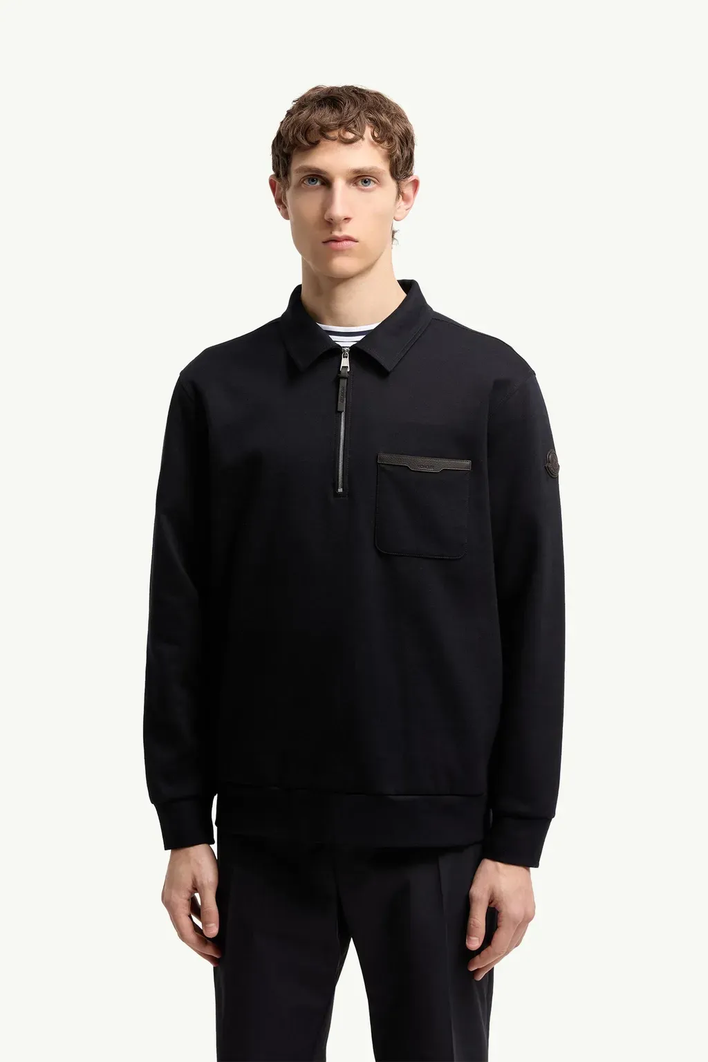 Leather Logo Cotton Blend Half-Zip Sweatshirt