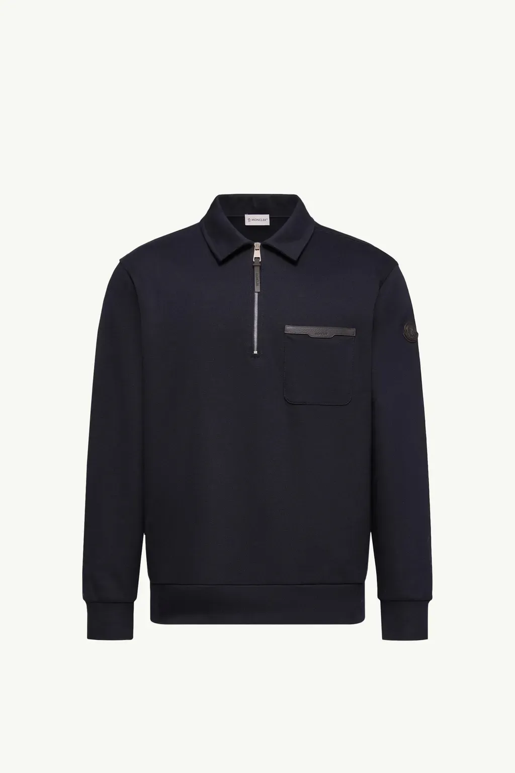 Leather Logo Cotton Blend Half-Zip Sweatshirt