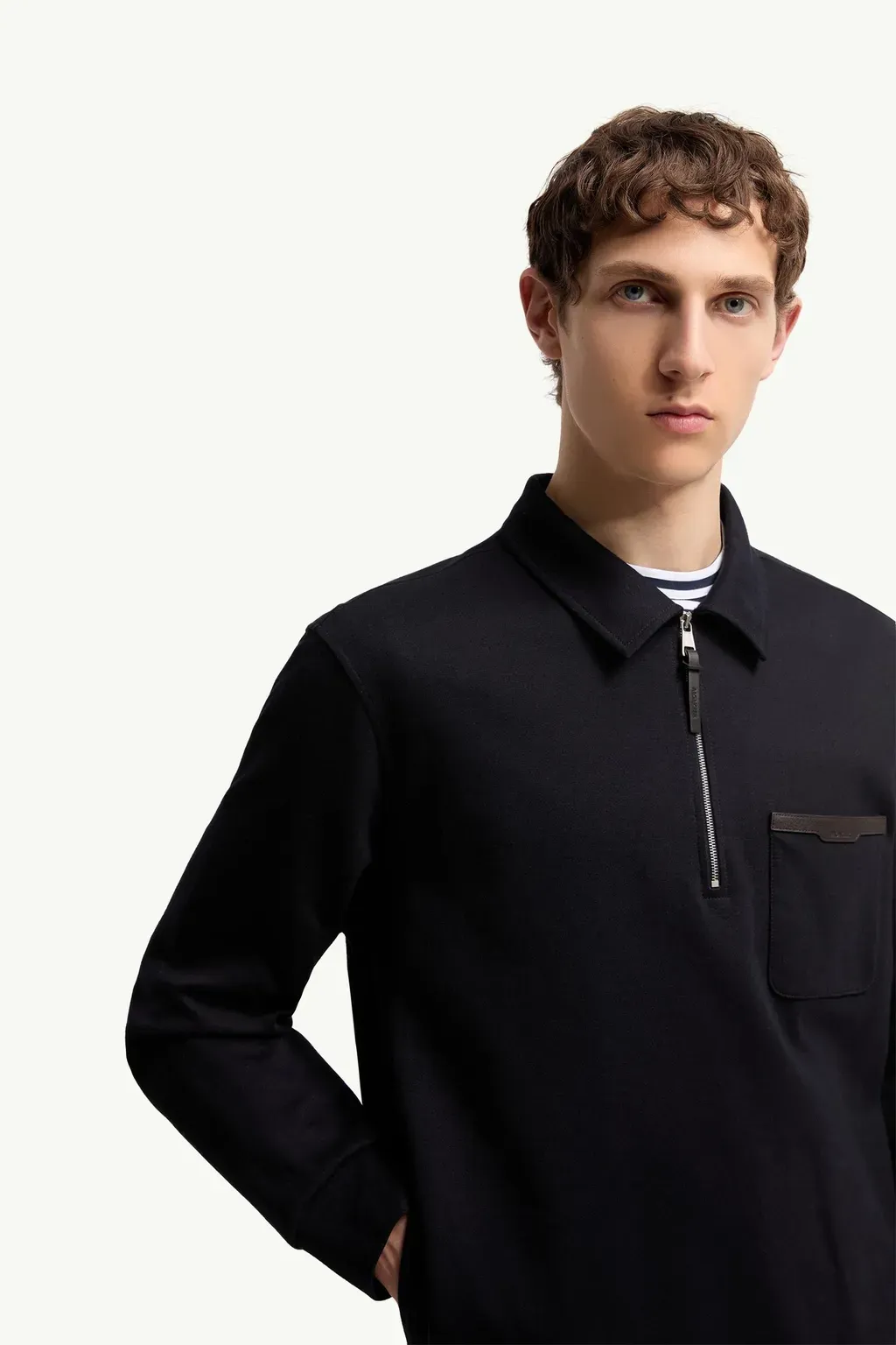 Leather Logo Cotton Blend Half-Zip Sweatshirt