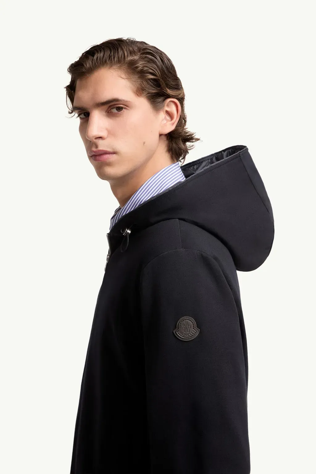 Leather Logo Cotton Blend Zip-Up Hoodie
