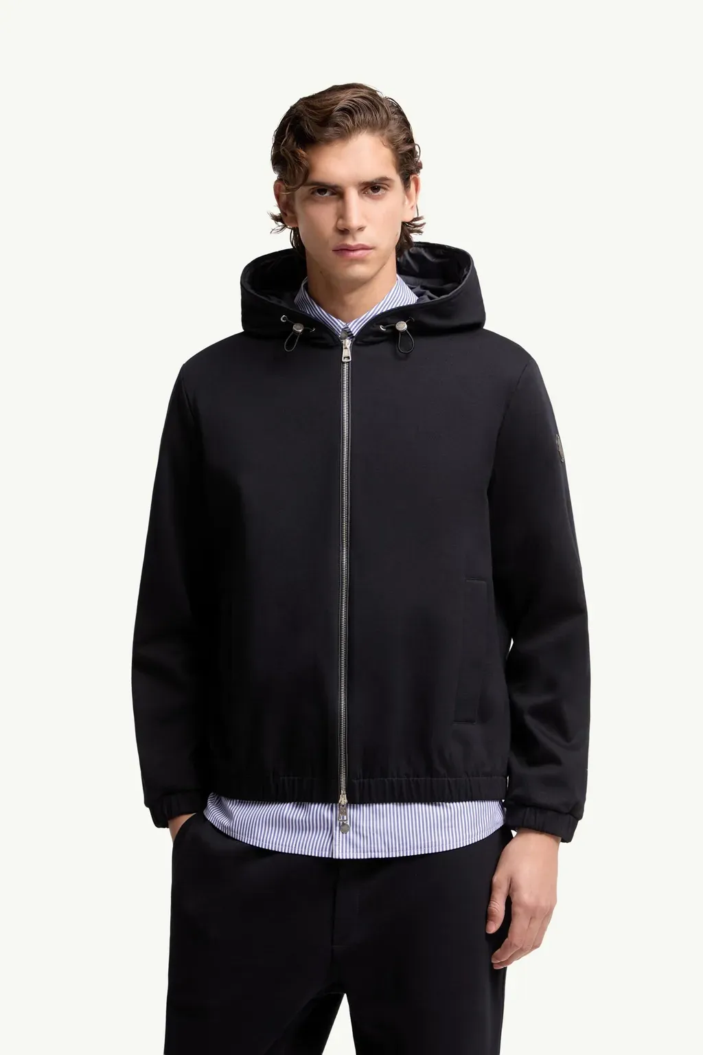 Leather Logo Cotton Blend Zip-Up Hoodie