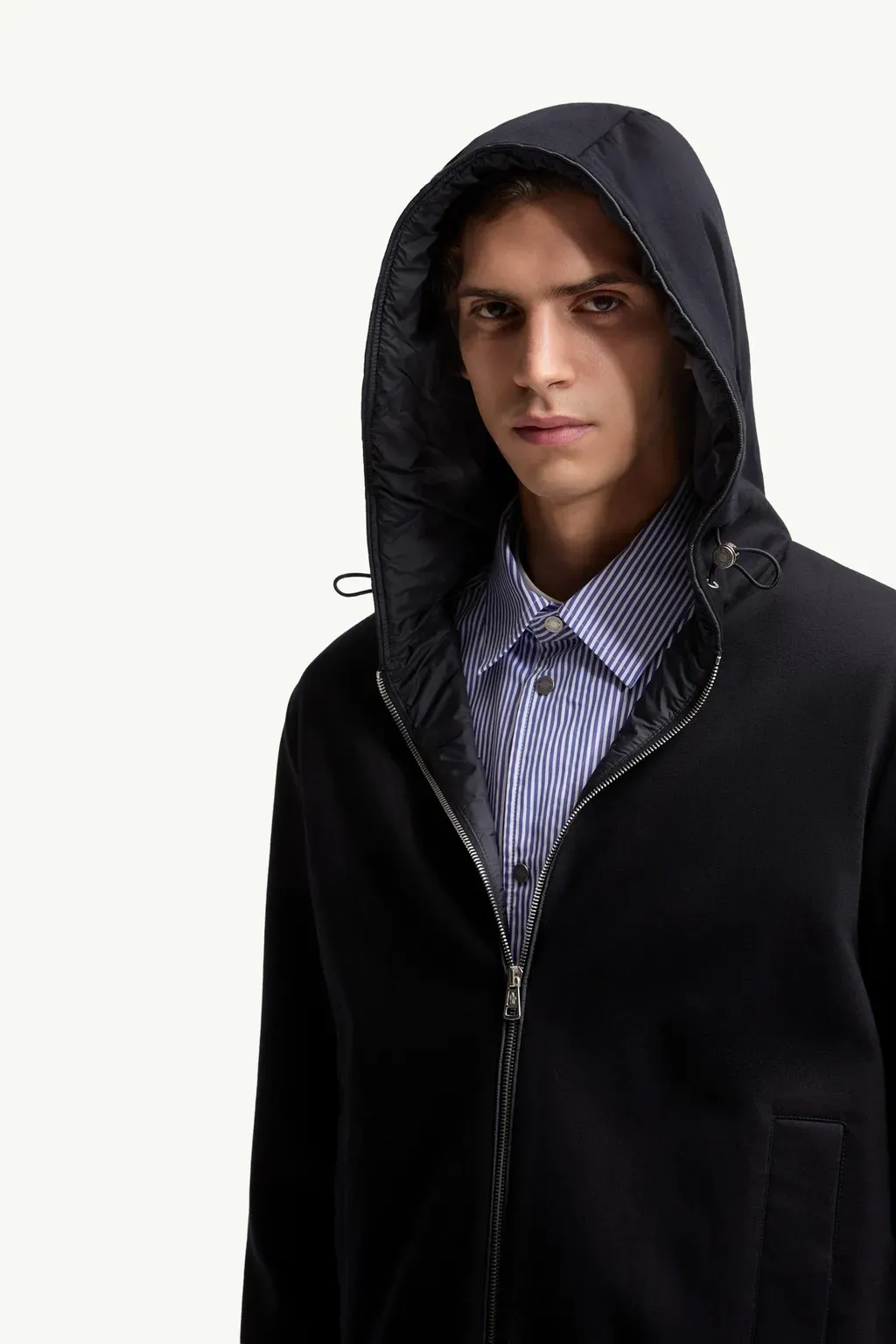 Leather Logo Cotton Blend Zip-Up Hoodie