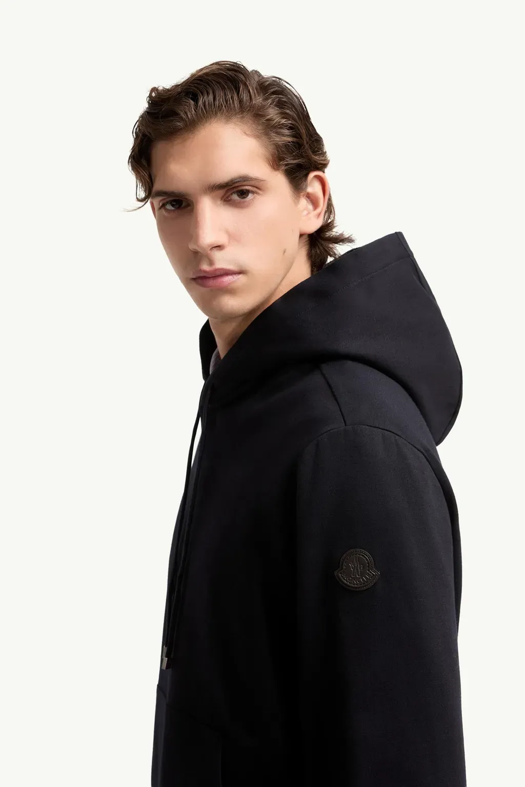 Leather Logo Cotton Blend Hoodie
