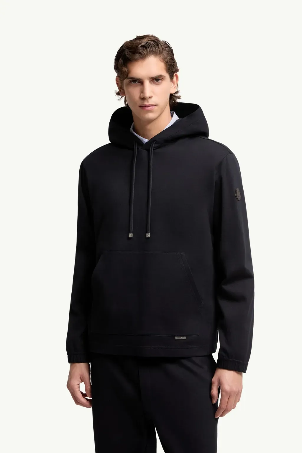 Leather Logo Cotton Blend Hoodie