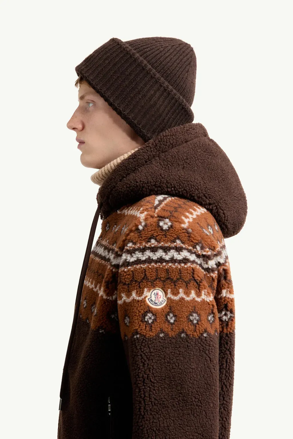 Geometric Jacquard Wool Blend Hoodie