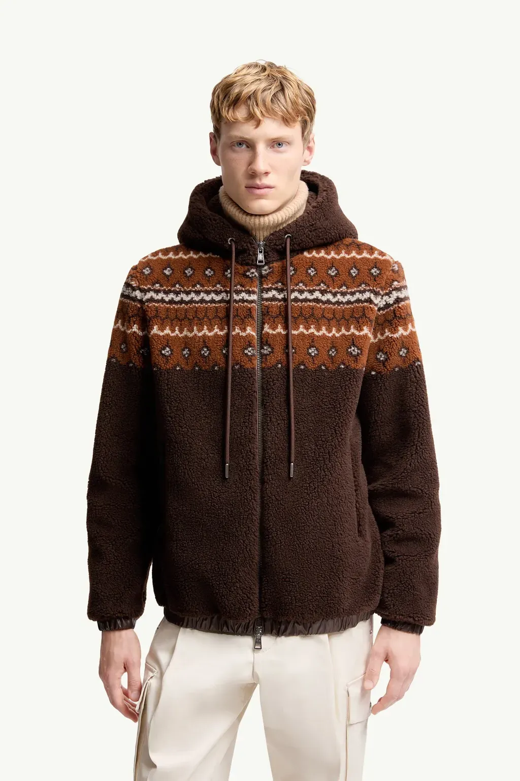 Geometric Jacquard Wool Blend Hoodie