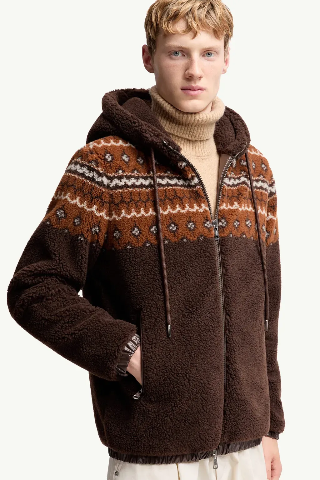 Geometric Jacquard Wool Blend Hoodie