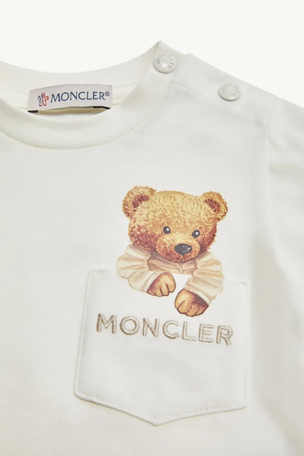 Teddy Bear Motif Cotton T-Shirt With Pocket