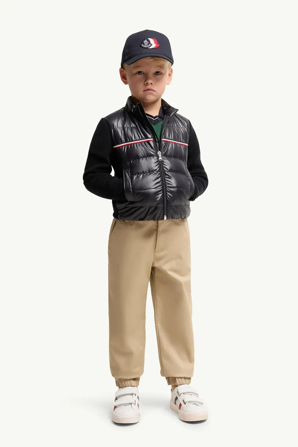 Tricolour Padded Cotton Zip-Up Cardigan