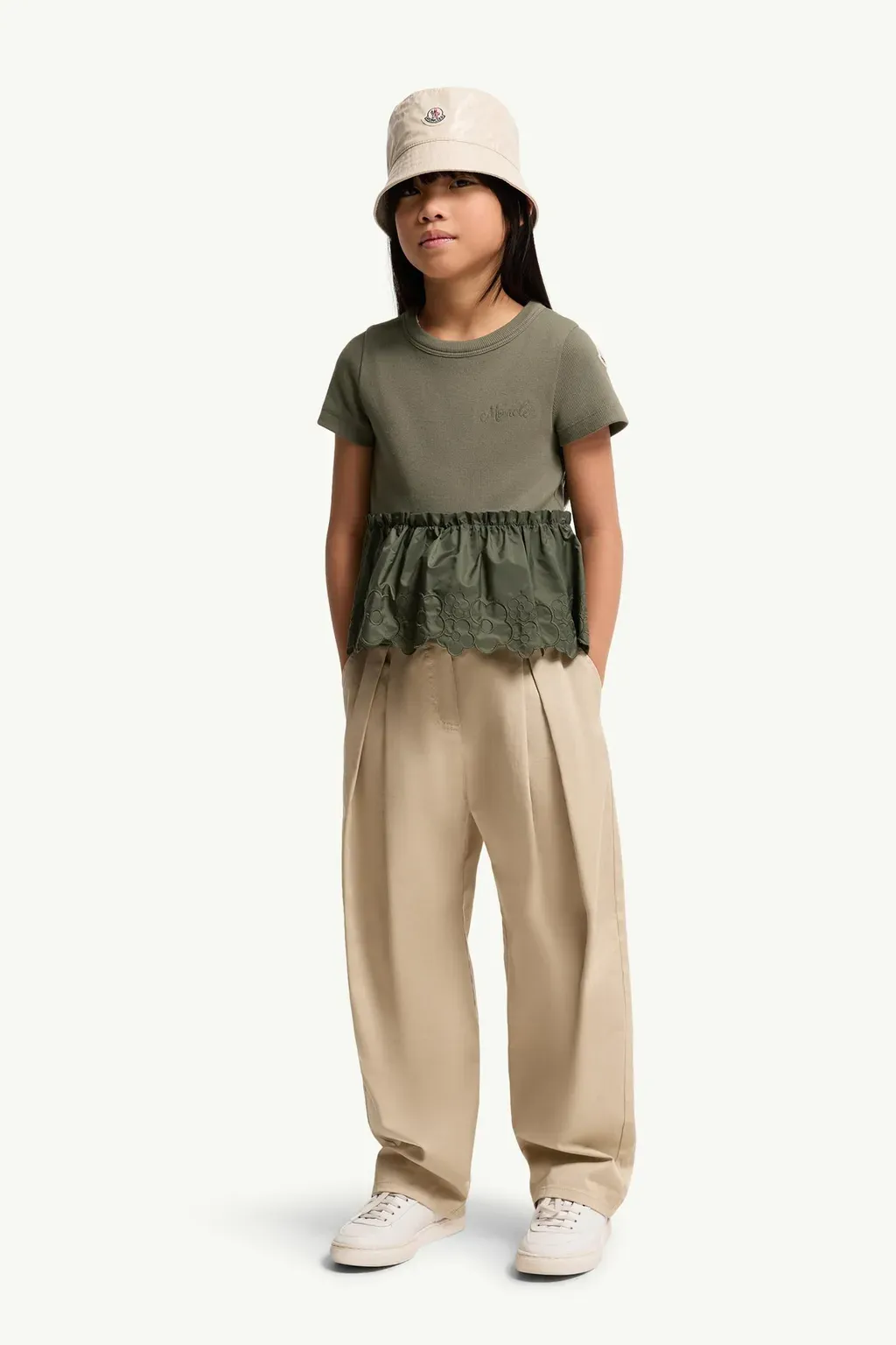 Embroidered Flowers Pleated T-Shirt