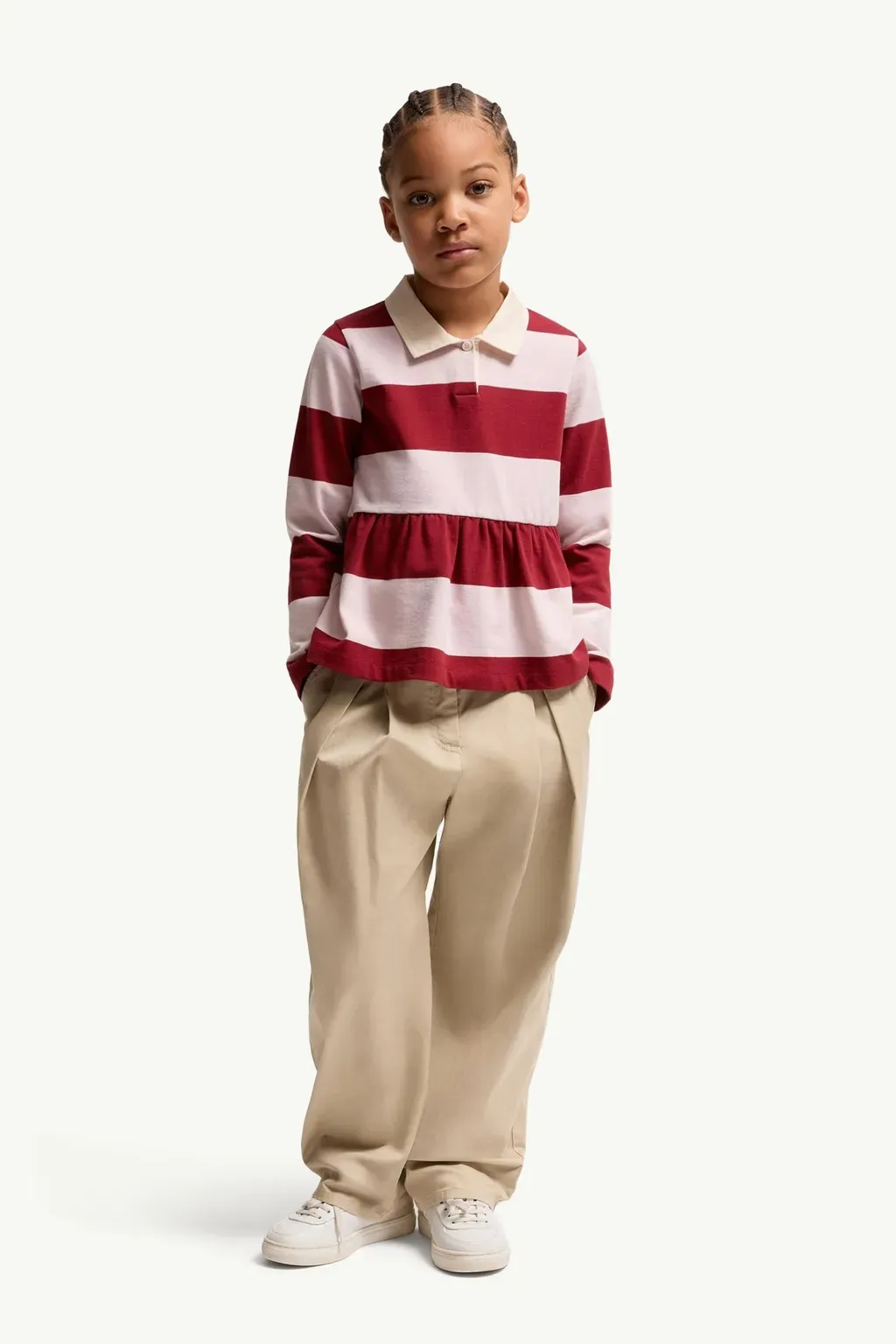 Striped Long Sleeve Cotton Polo Shirt