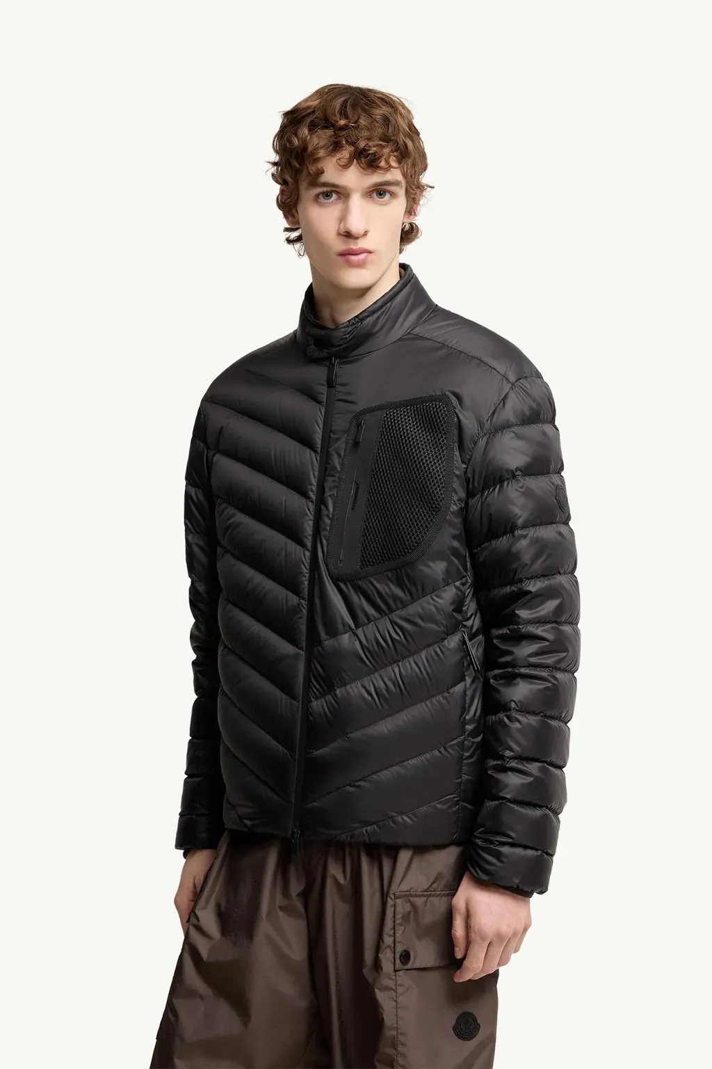 Mackinac Diagonal-Quilted Down Biker Jacket