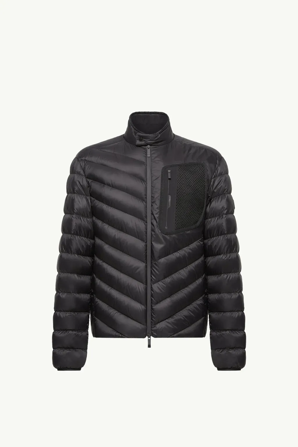Mackinac Diagonal-Quilted Down Biker Jacket