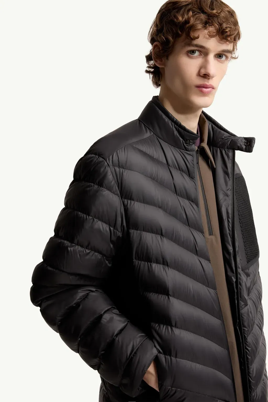 Mackinac Diagonal-Quilted Down Biker Jacket