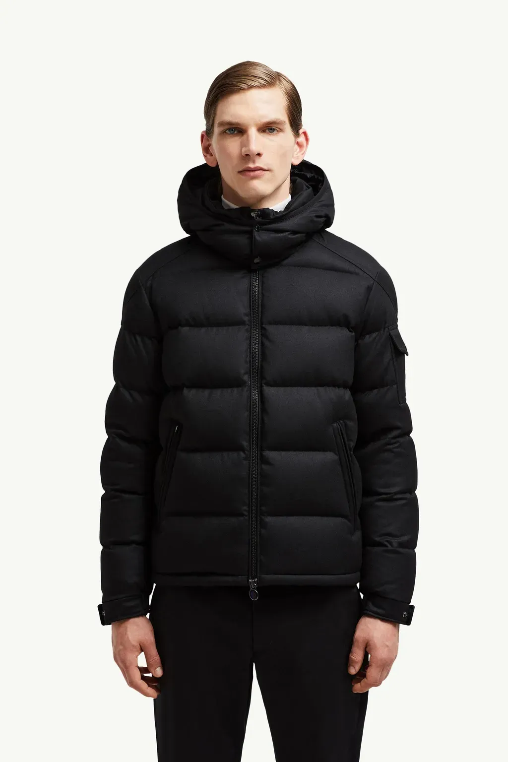 Montgenevre Hooded Wool Flannel Short Down Jacket