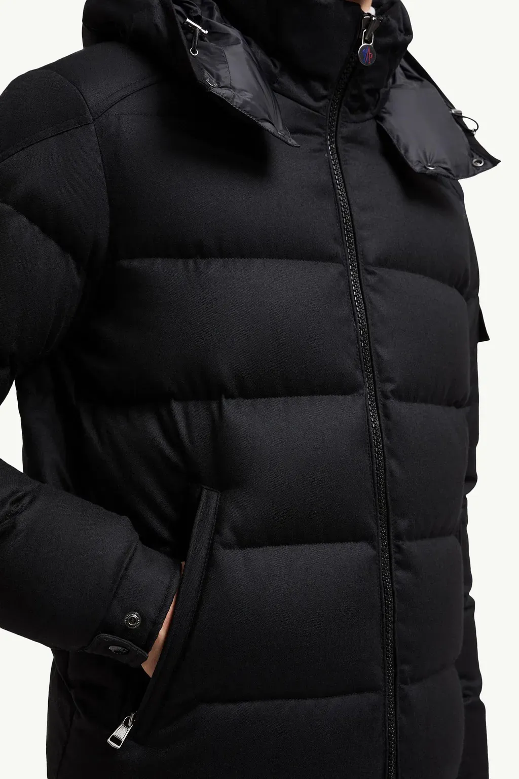 Montgenevre Hooded Wool Flannel Short Down Jacket