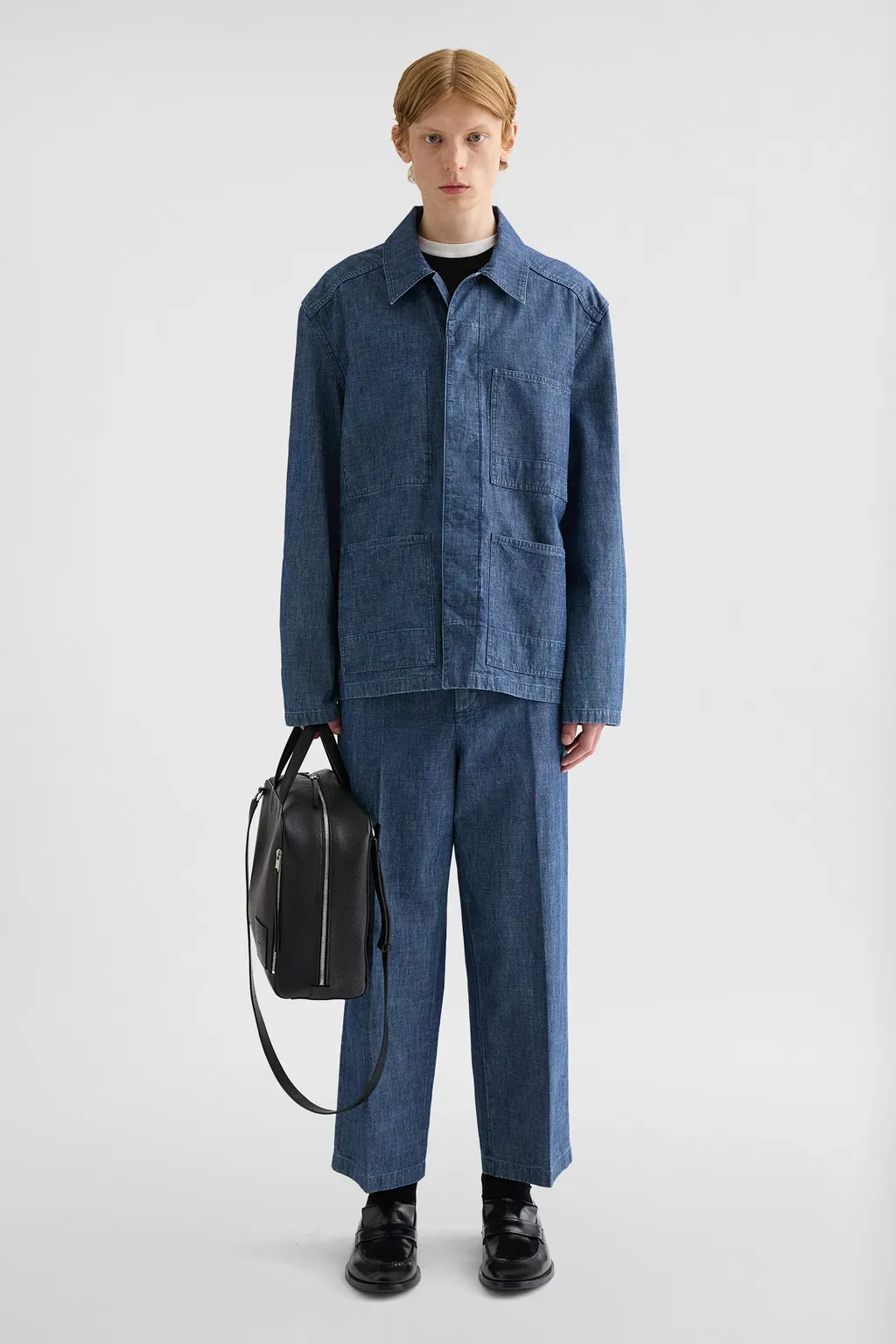 Cotton Chambray Tapered Trousers