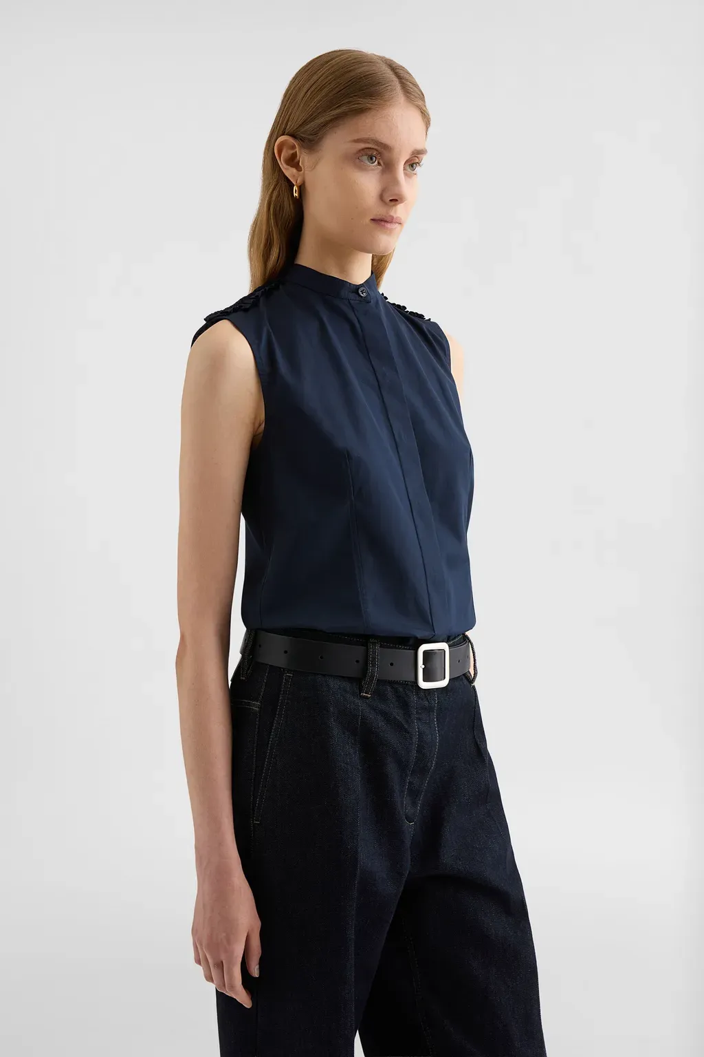Cotton Poplin Ruffle Top