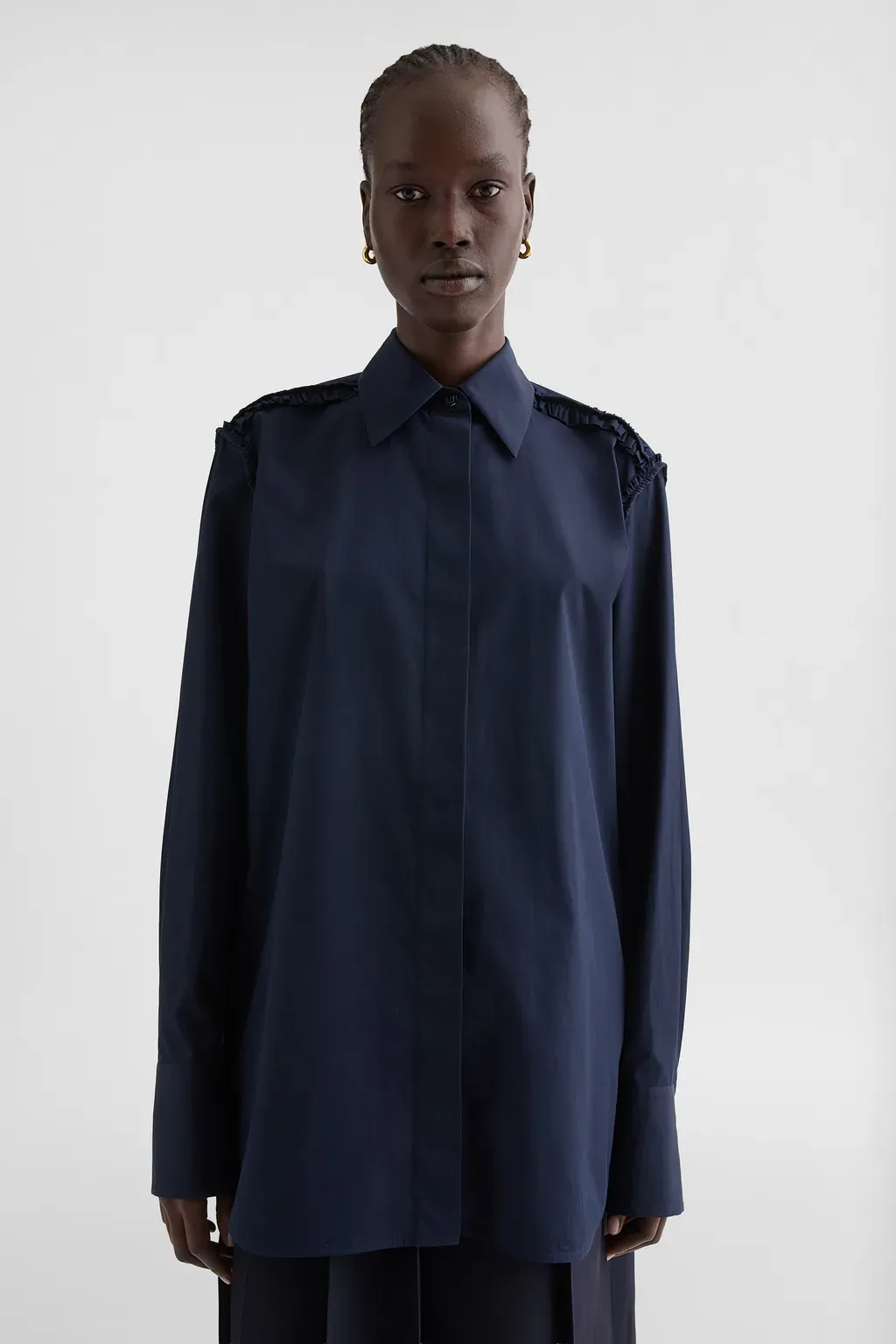 Cotton Poplin Ruffle Shirt
