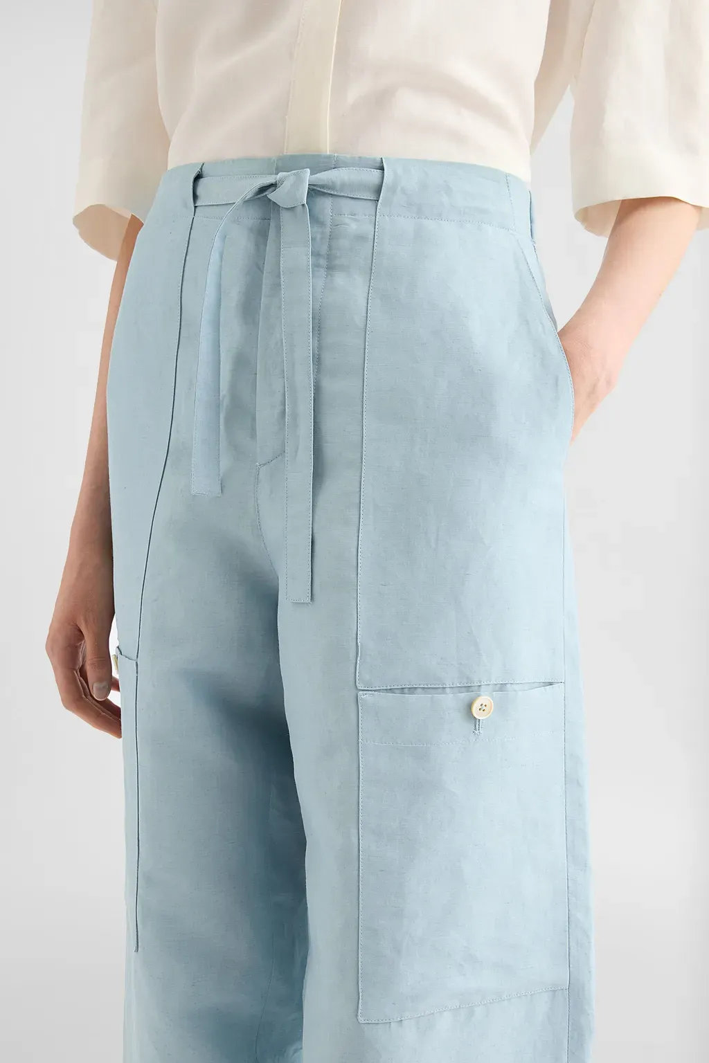 Linen Blend Cargo Trousers