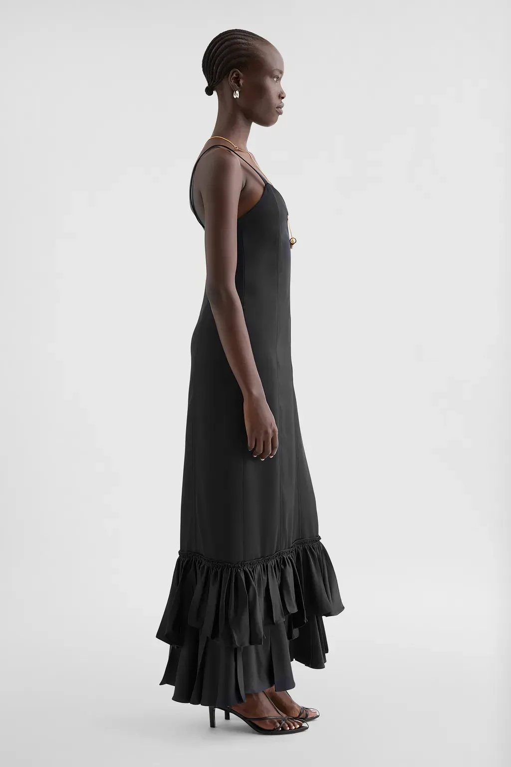 Silk Blend Ruffle Dress