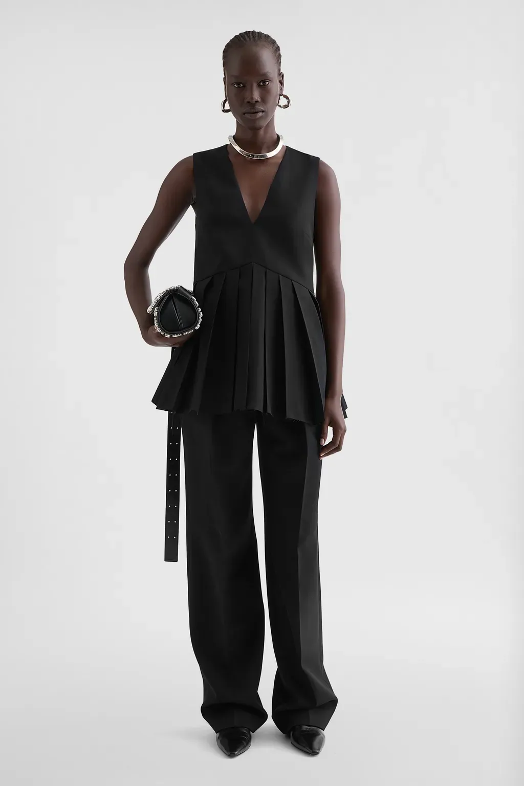 Wool Gabardine Pleated Top