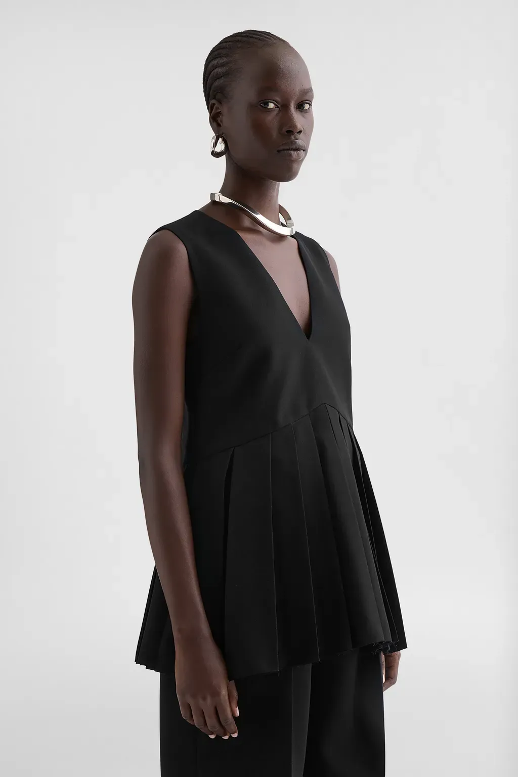 Wool Gabardine Pleated Top