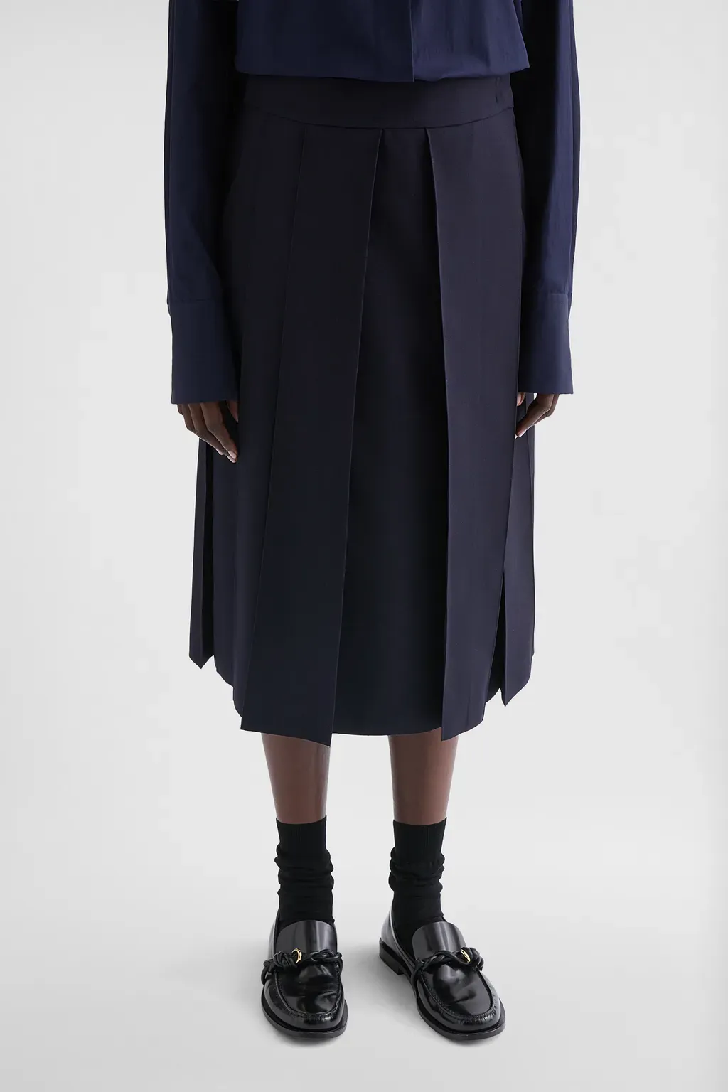 Wool Gabardine Pleated Skirt