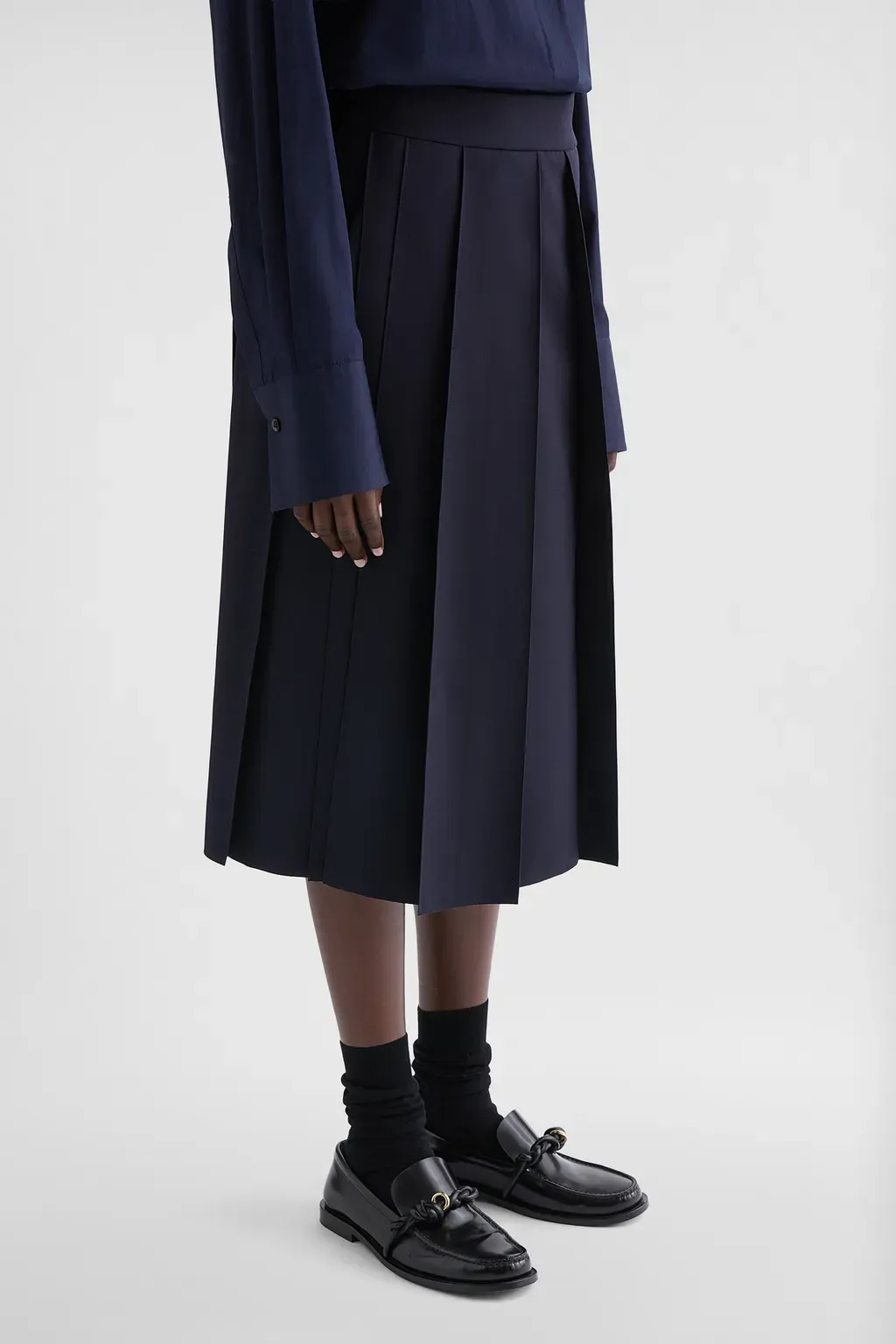 Wool Gabardine Pleated Skirt