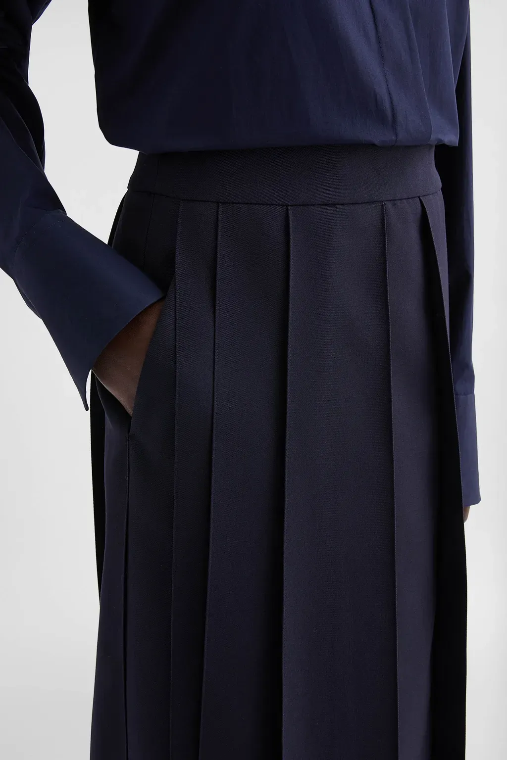 Wool Gabardine Pleated Skirt