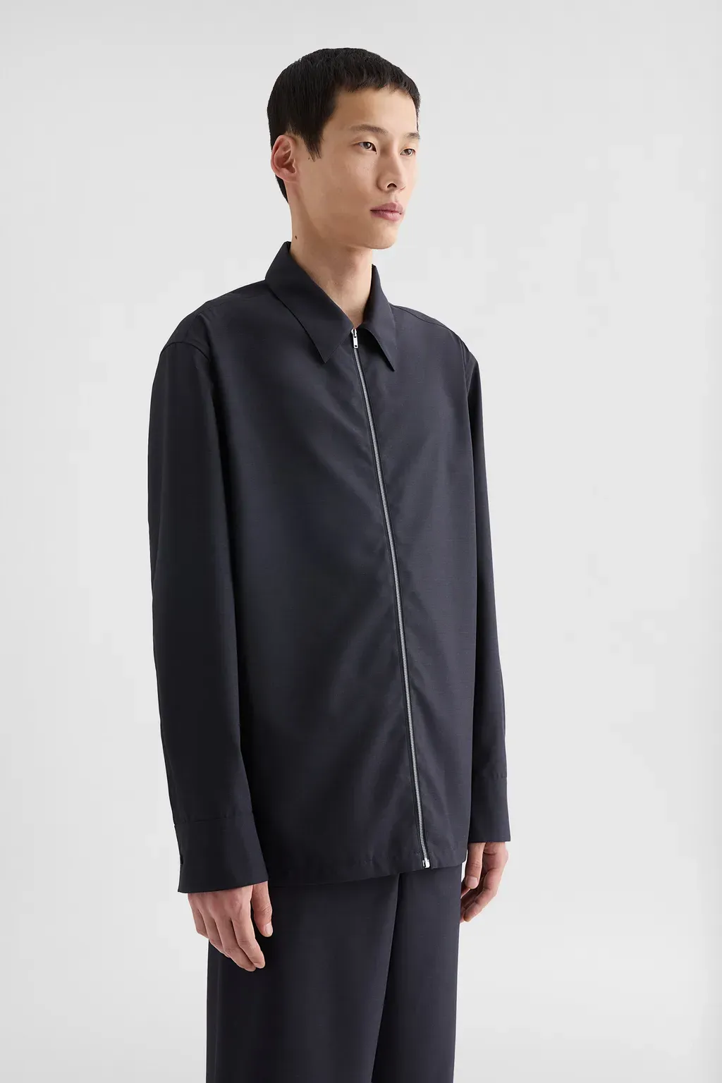 Wool Poplin Zip-Up Shirt