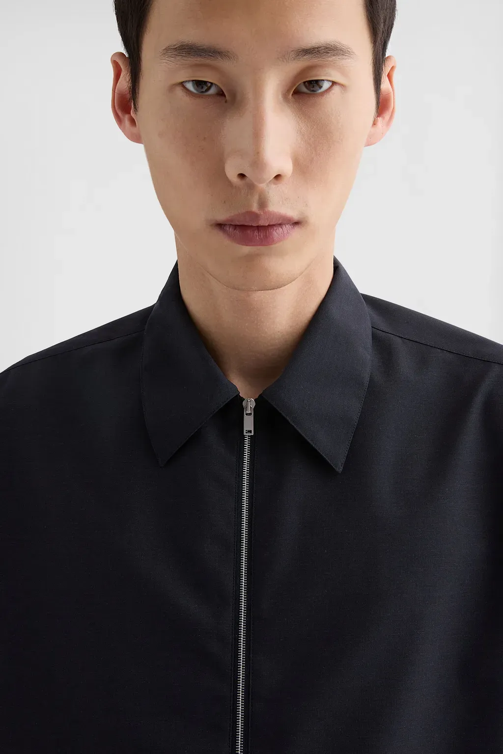 Wool Poplin Zip-Up Shirt
