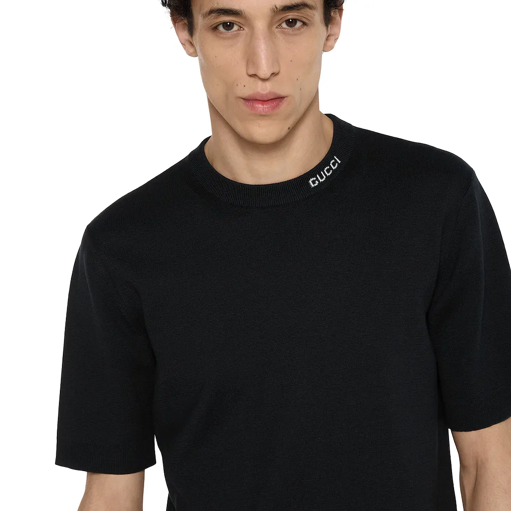 Silk Cotton T-Shirt With Gucci Intarsia