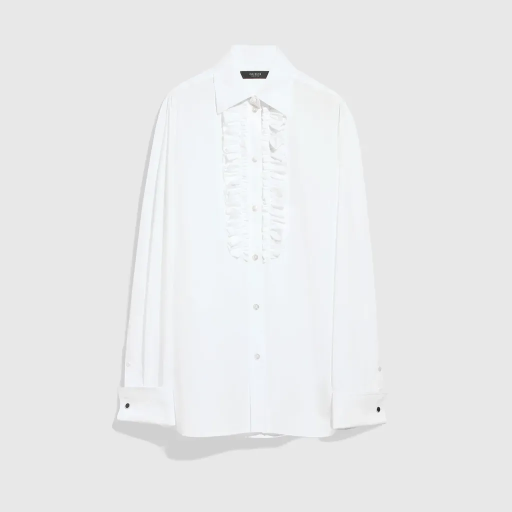 Cotton Poplin Shirt With Rouches