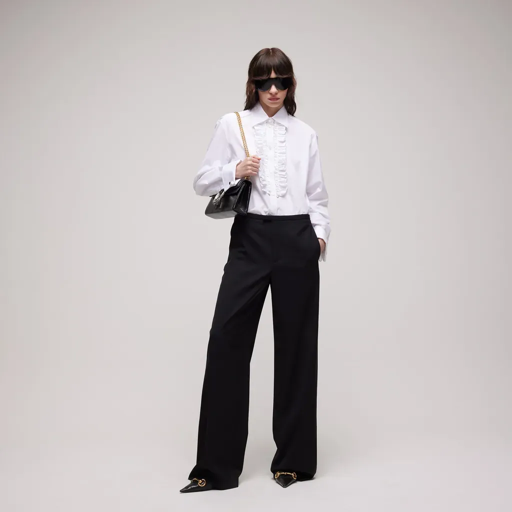 Cotton Poplin Shirt With Rouches