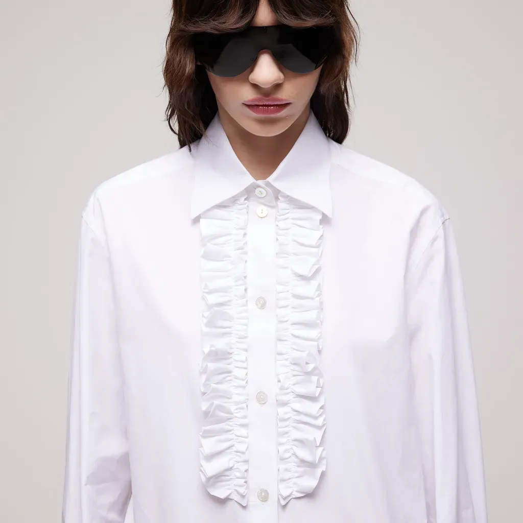 Cotton Poplin Shirt With Rouches