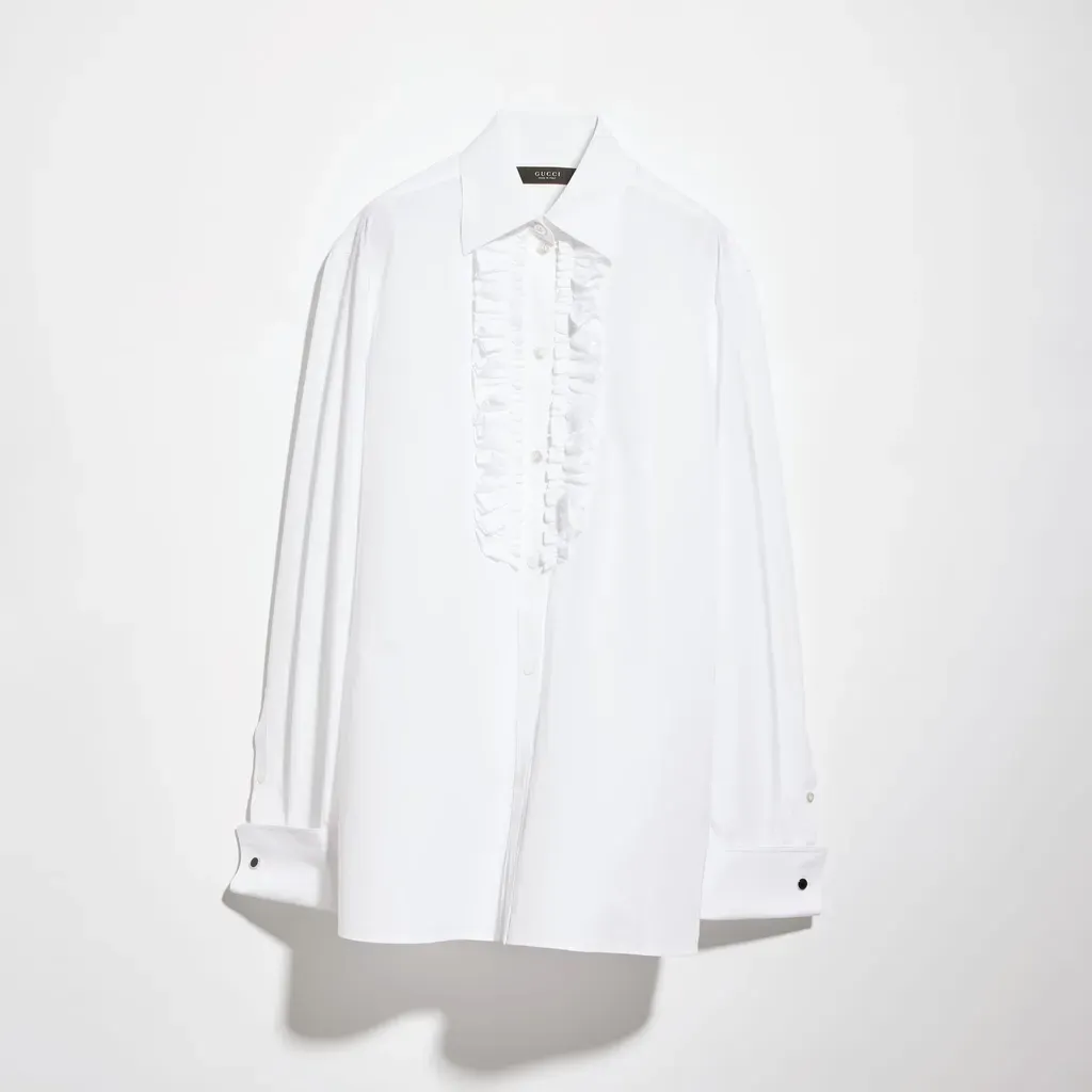 Cotton Poplin Shirt With Rouches
