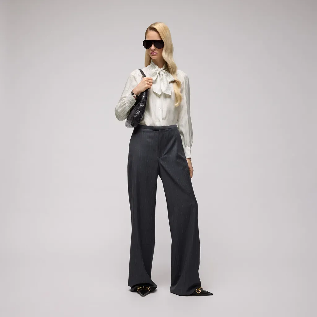Gucci Pinstripe Silk Shirt With Bow
