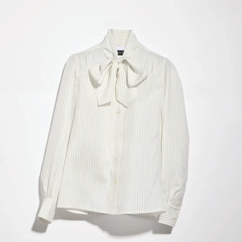 Gucci Pinstripe Silk Shirt With Bow