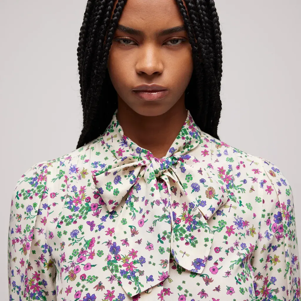 Printed Silk Shirt With Bow