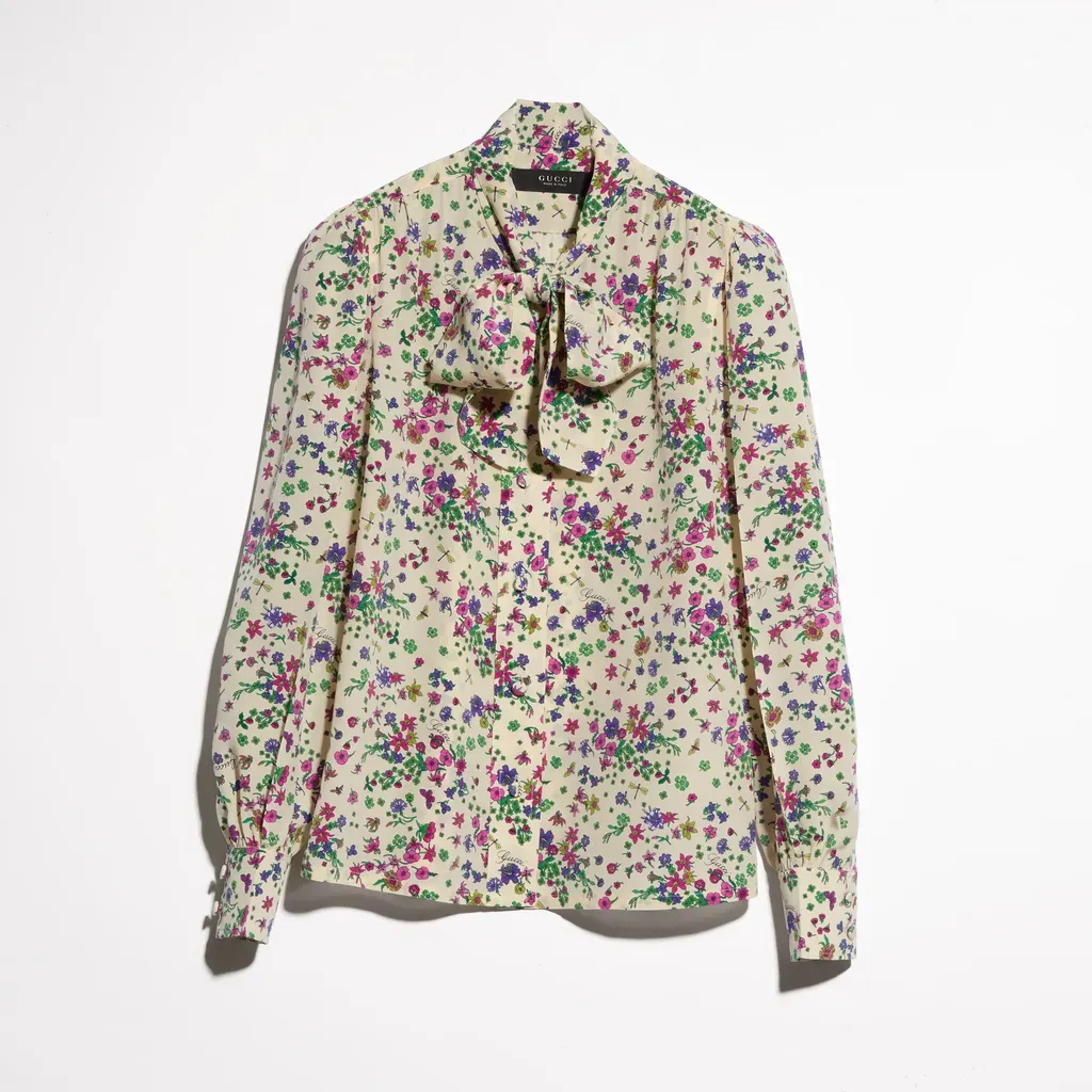 Printed Silk Shirt With Bow